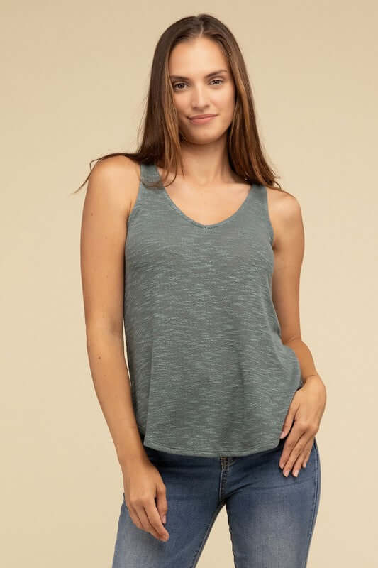 Solid V Neck Sleeveless Cami Tank Top, ZENANA, $ 19.95