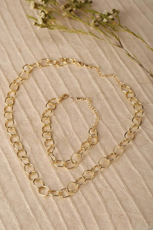 Women's Simple Chain Bracelet and Necklace Set in Gold Fashion Jewelry, Lilou, $ 25.95