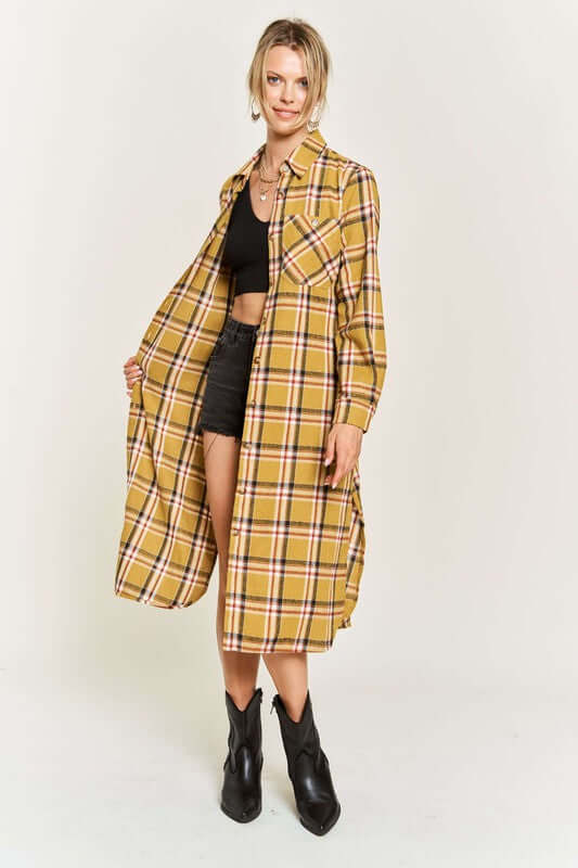 PLAID PRINT COLLAR LONG SHIRT DRESS PLUS, Jade By Jane, $ 69.00