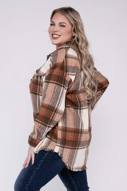 Plus Size Yarn Dyed Plaid Shirt Jacket Shacket