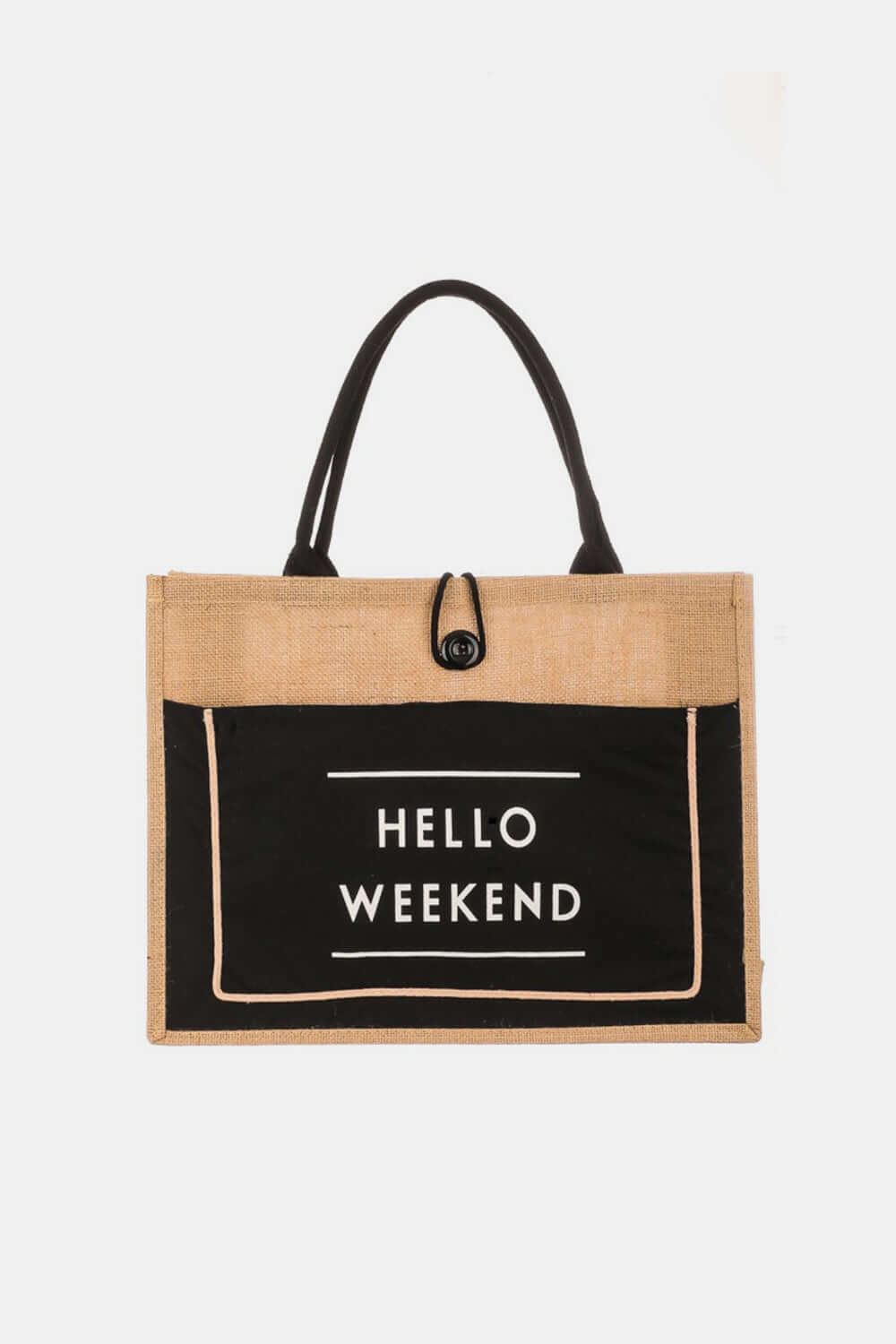 Fame Hello Weekend Burlap Weekender Bag