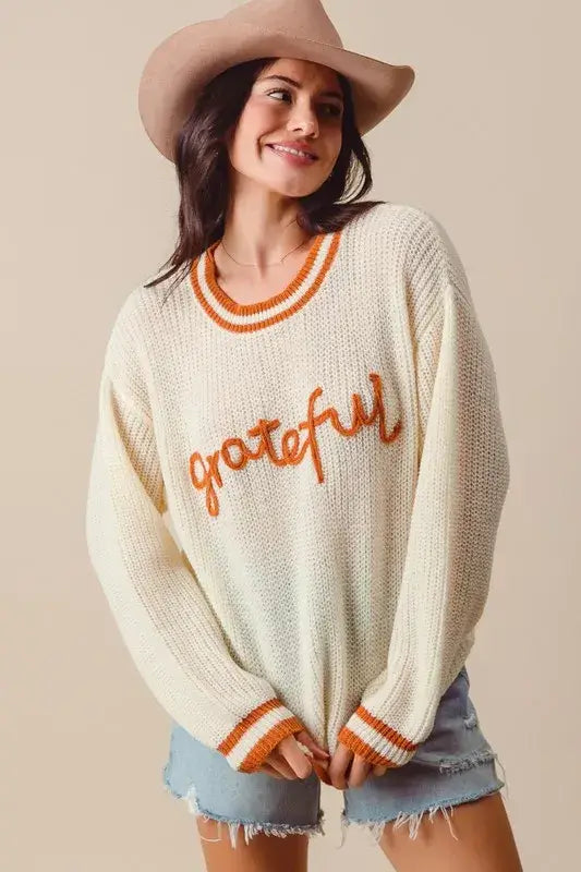 SO ME Thanksgiving Grateful Stitch Sweater, Sweaters, $ 48.00, A Moment Of Now™