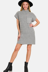 Grey Short Sleeve Sweater Mini Dress, Zenana, $ 46.00