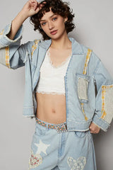 Light Blue Raw Hem Zip Up Denim Jacket - Stylish Accents, Jackets, $ 89.00, A Moment Of Now™