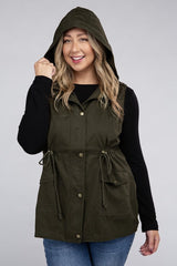 Shop Plus Size Women's Drawstring Waist Military Hoodie Vest Jacket , Vests, USA Boutique