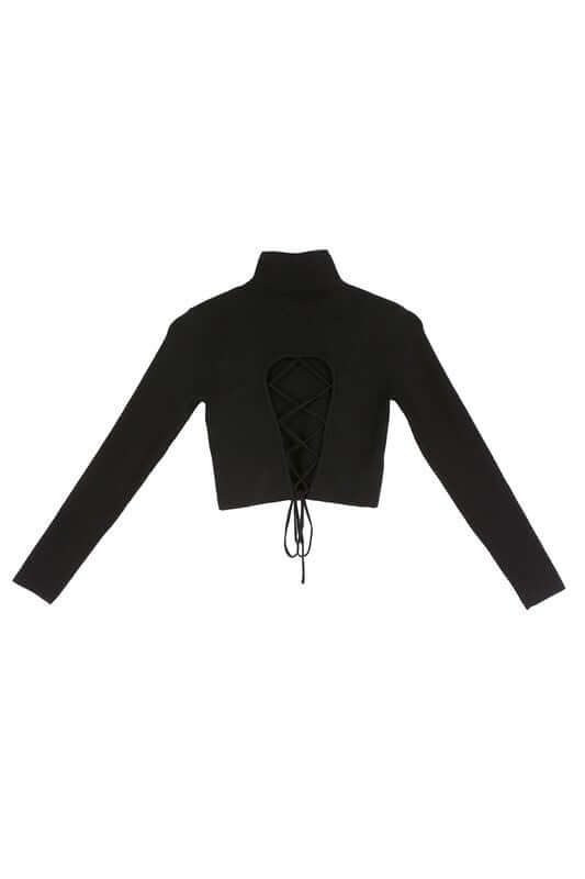 Mock Neck Lace-up Open Back Long Sleeve Top - Chic & Trendy, Tops, $ 47.95, A Moment Of Now™