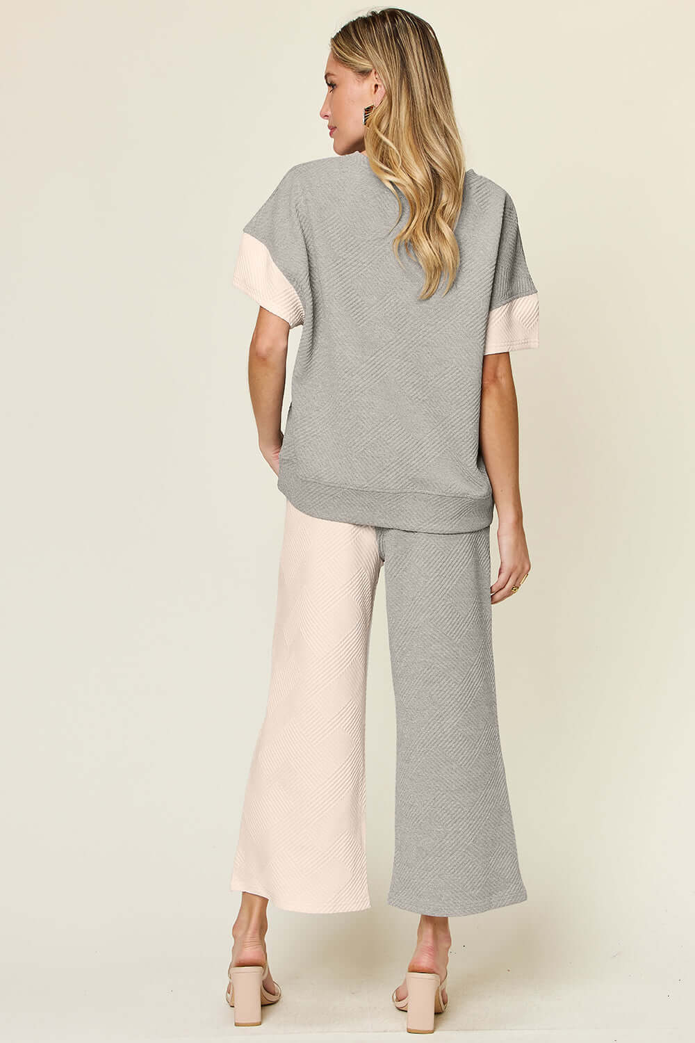 Short Sleeve Contrast T-Shirt and Wide Leg Pants Set, Double Take, A Moment Of Now