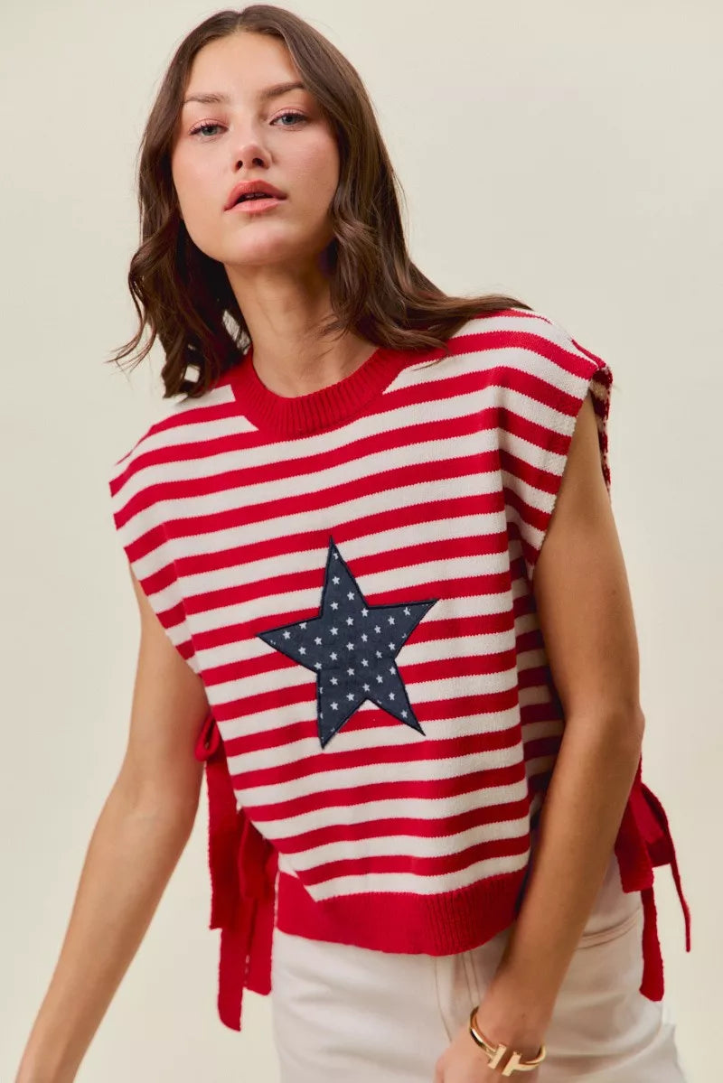 Stripe Star Patch 4th Of July Side Tie Vest Top | Boutique In USA, Vests, $ 49.00, A Moment Of Now™