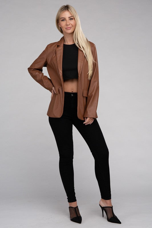 Shop Women's Sleek PU Leather Blazer | Shop Boutique Clothing, Blazers, USA Boutique