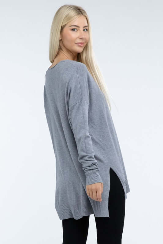 Women's Hi-Low Hem V Neck Front Seam Sweater | USA Boutique, ZENANA, $ 55.00