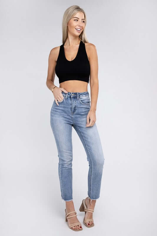 Ribbed Cropped Racerback Tank Top, ZENANA, $ 19.00