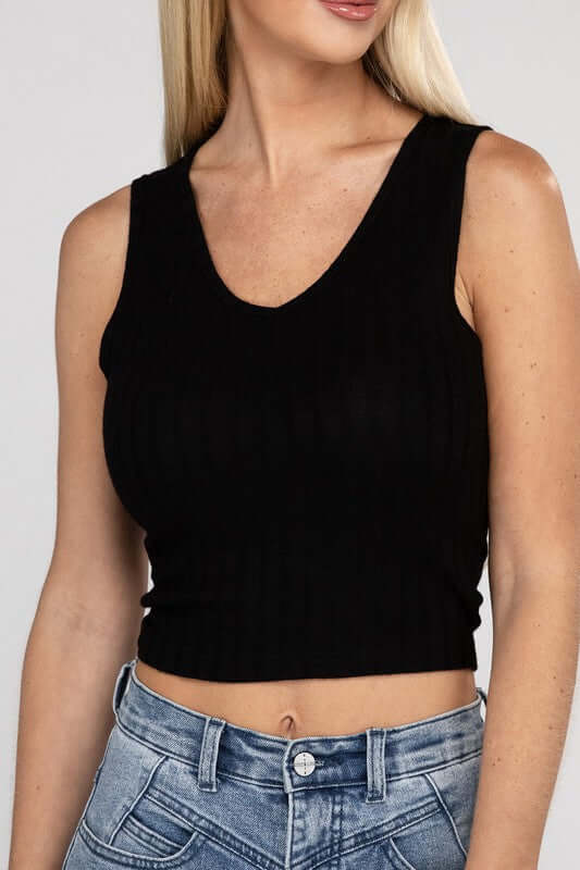 Ribbed Scoop Neck Cropped Sleeveless Top, ZENANA, $ 15.95