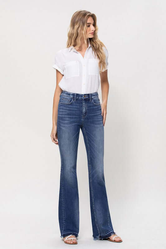 High Rise Flare W/Insert Panel Details Jeans