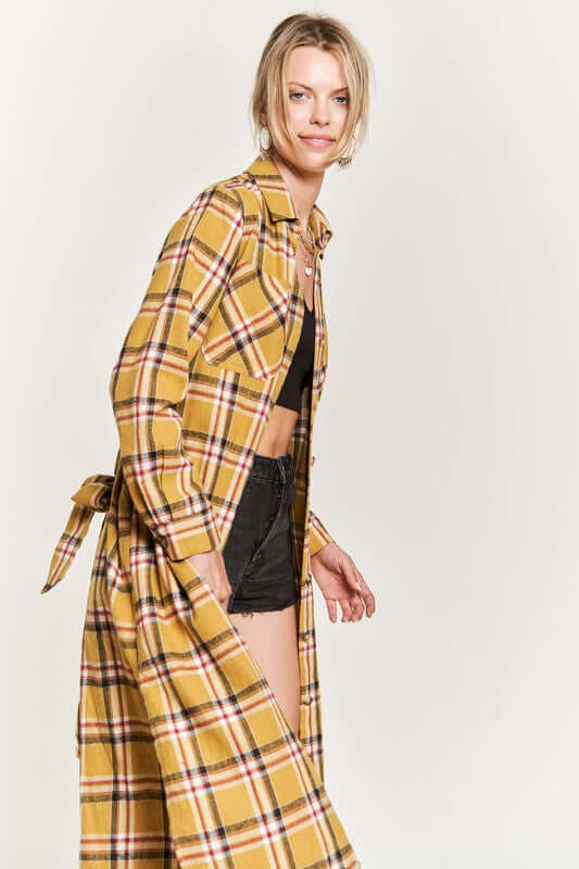 PLAID PRINT COLLAR LONG SHIRT DRESS PLUS, Jade By Jane, $ 69.00