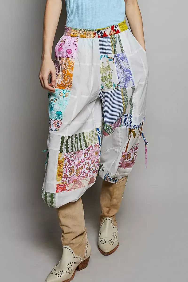 Ivory Printed Patchwork Wide Leg Pants Boho Fashion, Pants, $ 65.00, A Moment Of Now™