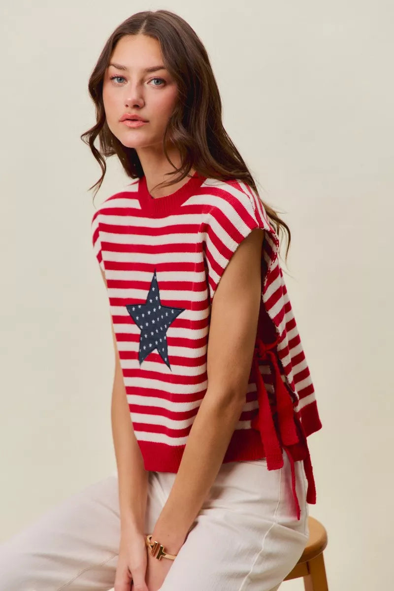 Stripe Star Patch 4th Of July Side Tie Vest Top | Boutique In USA, Vests, $ 49.00, A Moment Of Now™