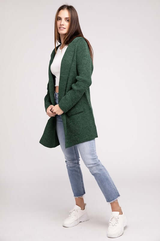 Hooded Open Front Sweater Cardigan, ZENANA, $ 50.95