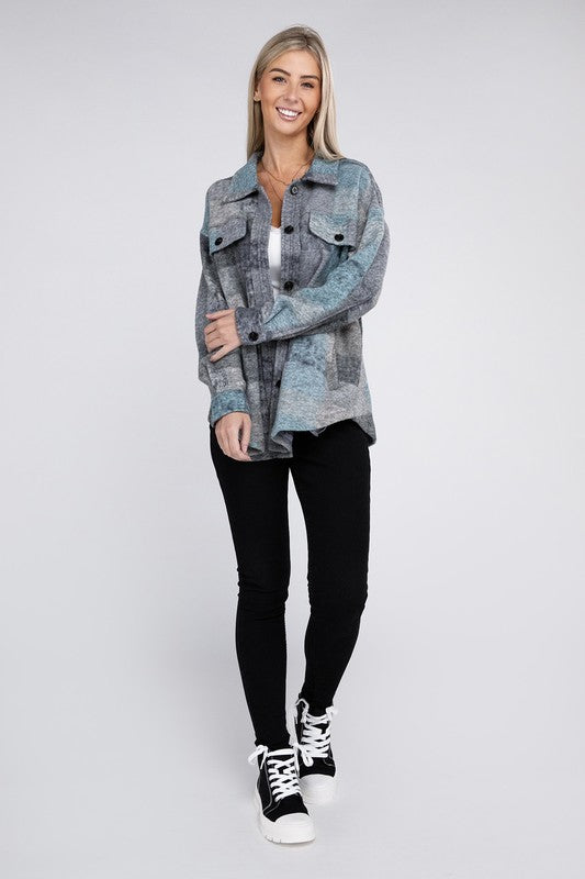 Grey Check Pocketed Plaid Shacket