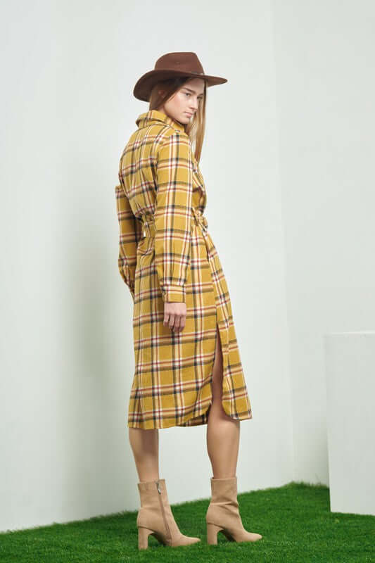 Plaid Print Collar Long Shirt Dress - Bold & Stylish, Dresses, $ 86.95, A Moment Of Now™
