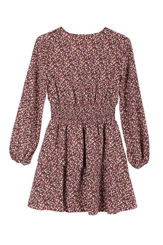 Burgundy Floral Babydoll Long Sleeve Mini Dress, Lilou, $ 43.95