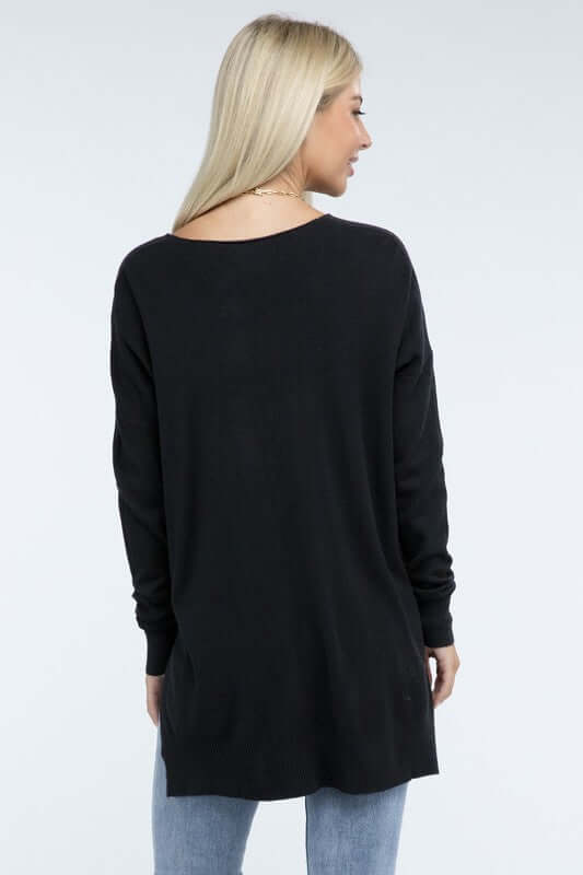 Women's Hi-Low Hem V Neck Front Seam Sweater | USA Boutique, ZENANA, $ 55.00