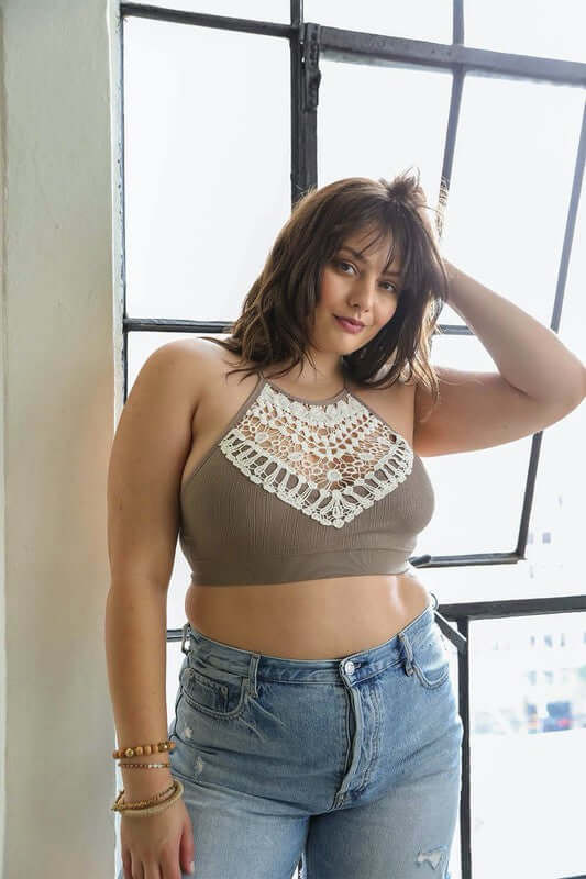 Plus Size Crochet Lace High Neck Bralette, Leto Accessories, $ 25.00