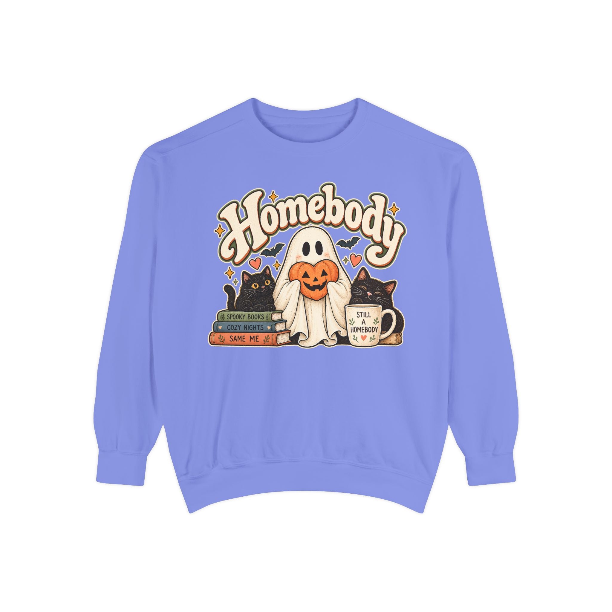 Homebody Sweatshirt — Cozy Halloween Ghost, Books & Pumpkin Mug Graphic - sweatshirt product image 12