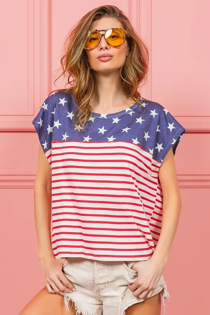 USA Flag Star Printed with Stripe Combo T-shirt - Unique Style, T-shirts, $ 32.00, A Moment Of Now™