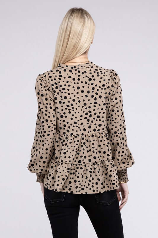 Leopard Print Ruffle Hem Long Sleeve Blouse, Nuvi Apparel, $ 35.95