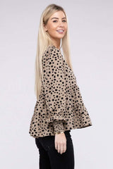 Leopard Print Ruffle Hem Long Sleeve Blouse, Nuvi Apparel, $ 35.95