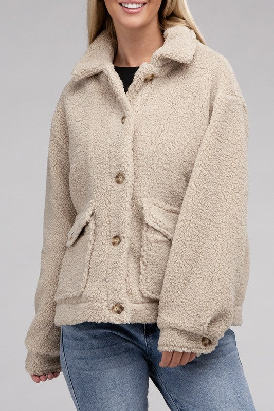 Shop Cozy Sherpa Button-Front Jacket For Women | Shop Boutique Clothing, Jackets, USA Boutique
