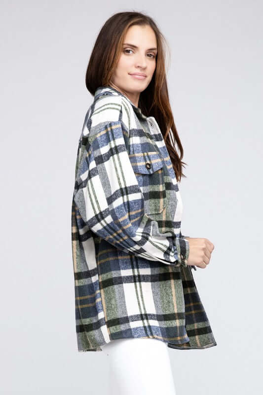 Textured Plaid Flannel Shirt