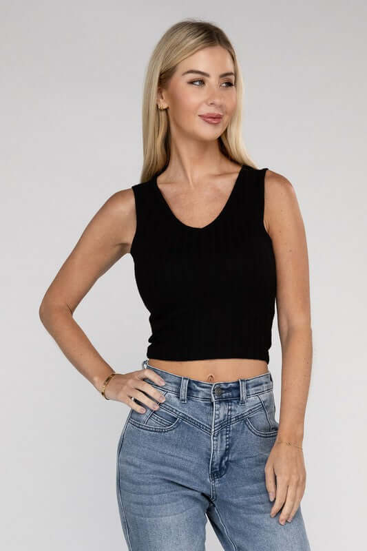 Ribbed Scoop Neck Cropped Sleeveless Top, ZENANA, $ 15.95