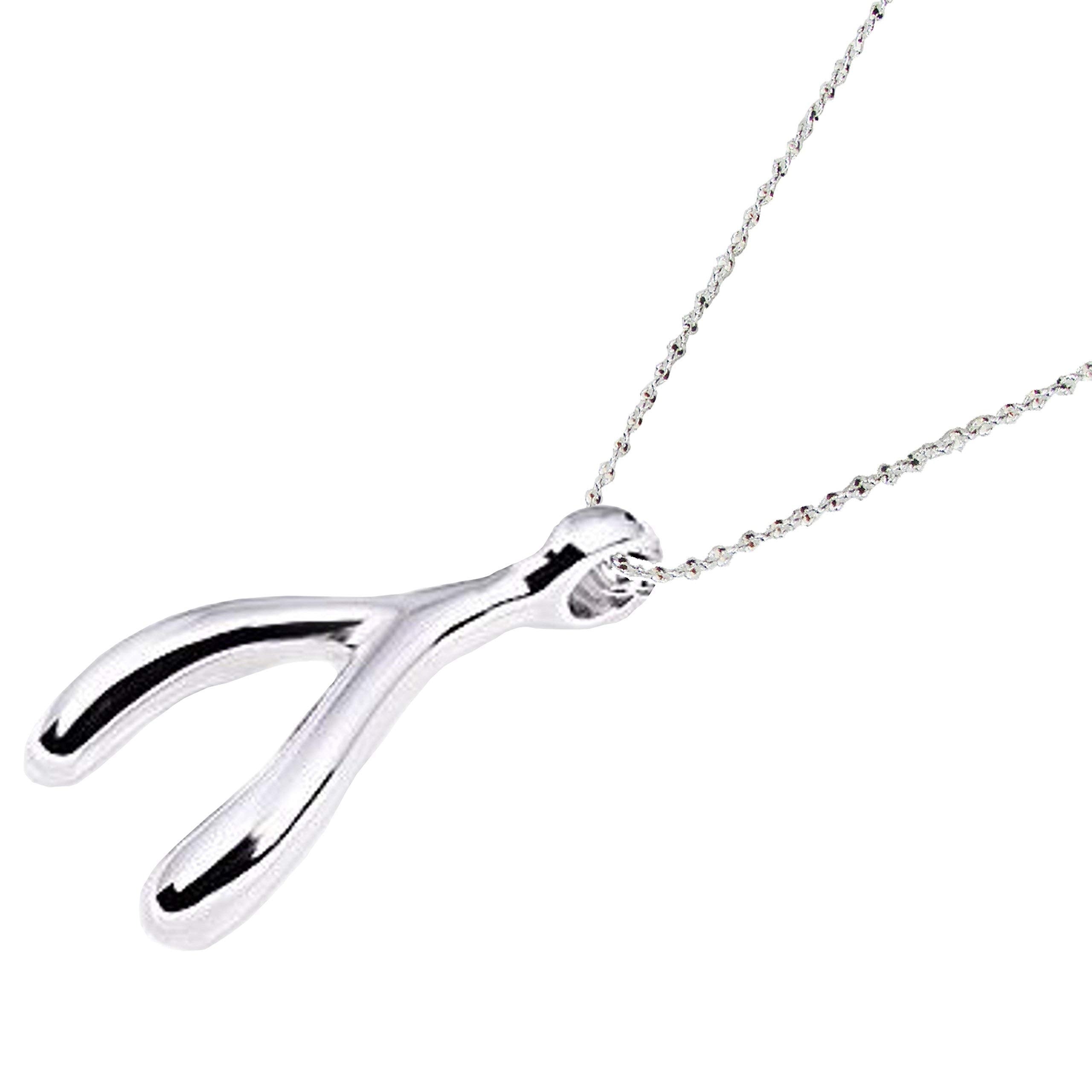 Silver Wishbone Lucky Charm Pendant Necklace