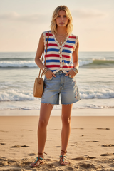 American Fourth Of July Stripe Button Down Vest Top