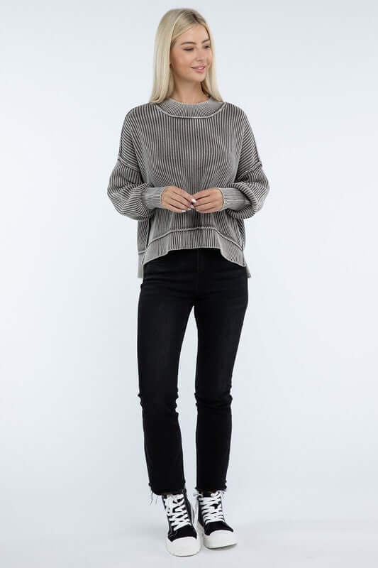 Washed Side Slit Oversized Cropped Sweater, ZENANA, $ 55.00