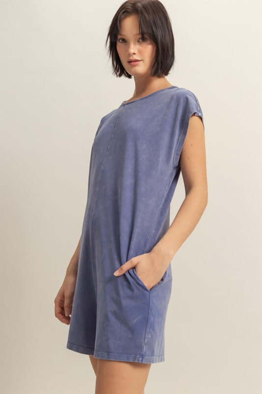 Dusty Blue Cap Sleeve Breezy Romper for Summer, Rompers, $ 44.00, A Moment Of Now™