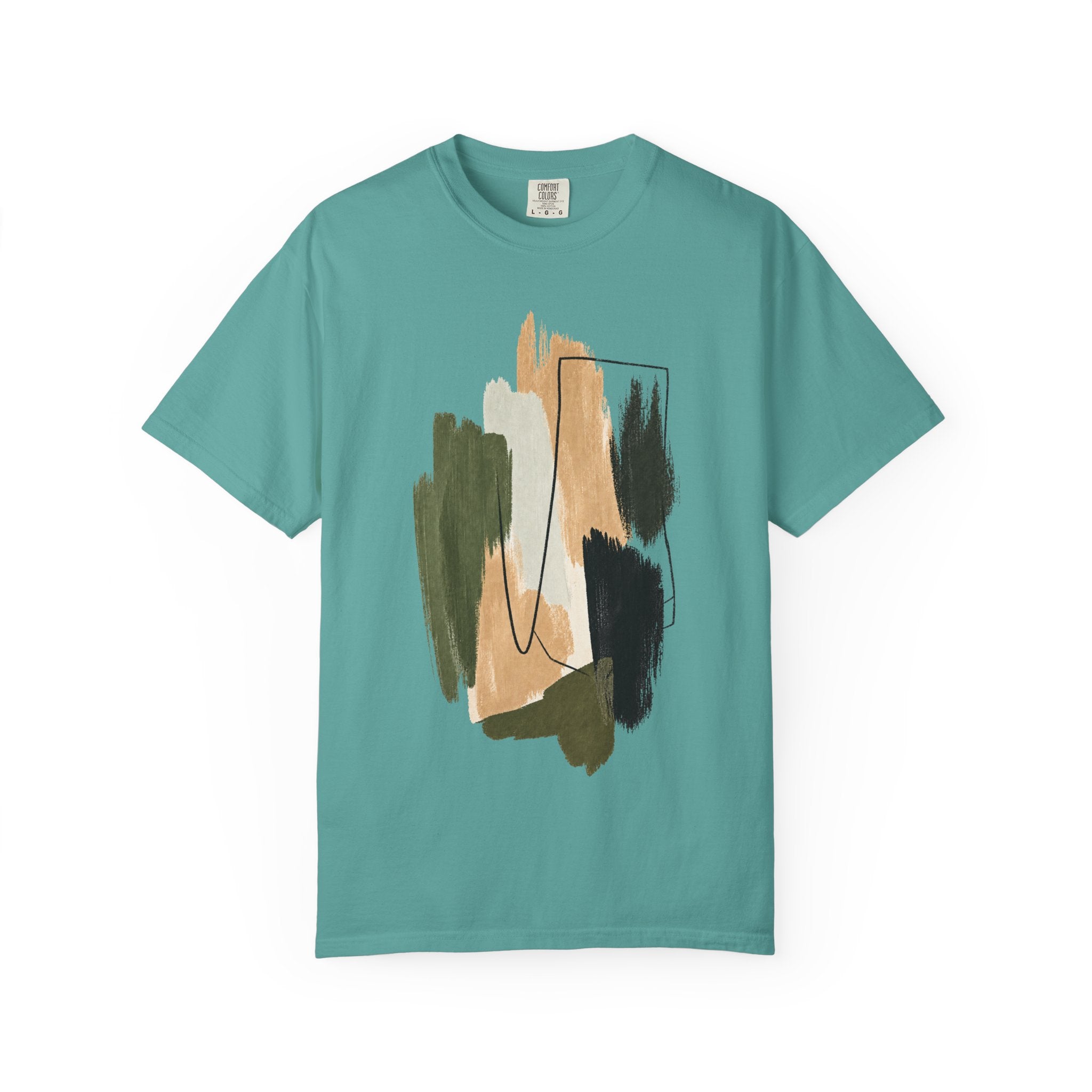 Abstract Brushstroke T-Shirt | Olive, Tan & Black Minimal Art Tee