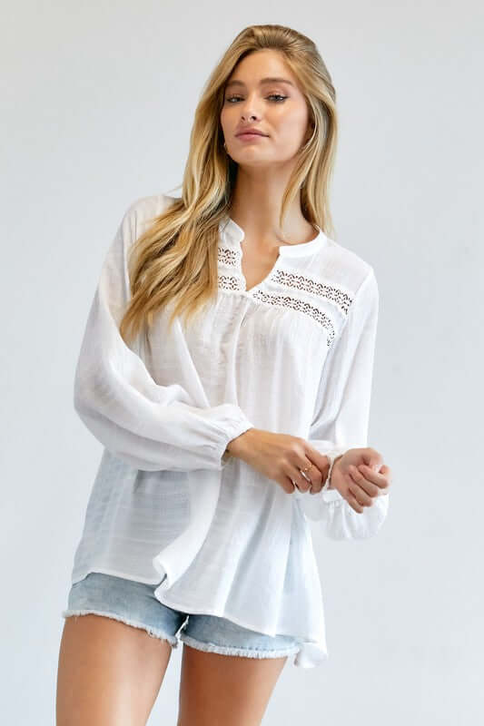 Off White V-Neck Blouse Top, Davi & Dani, $ 56.95