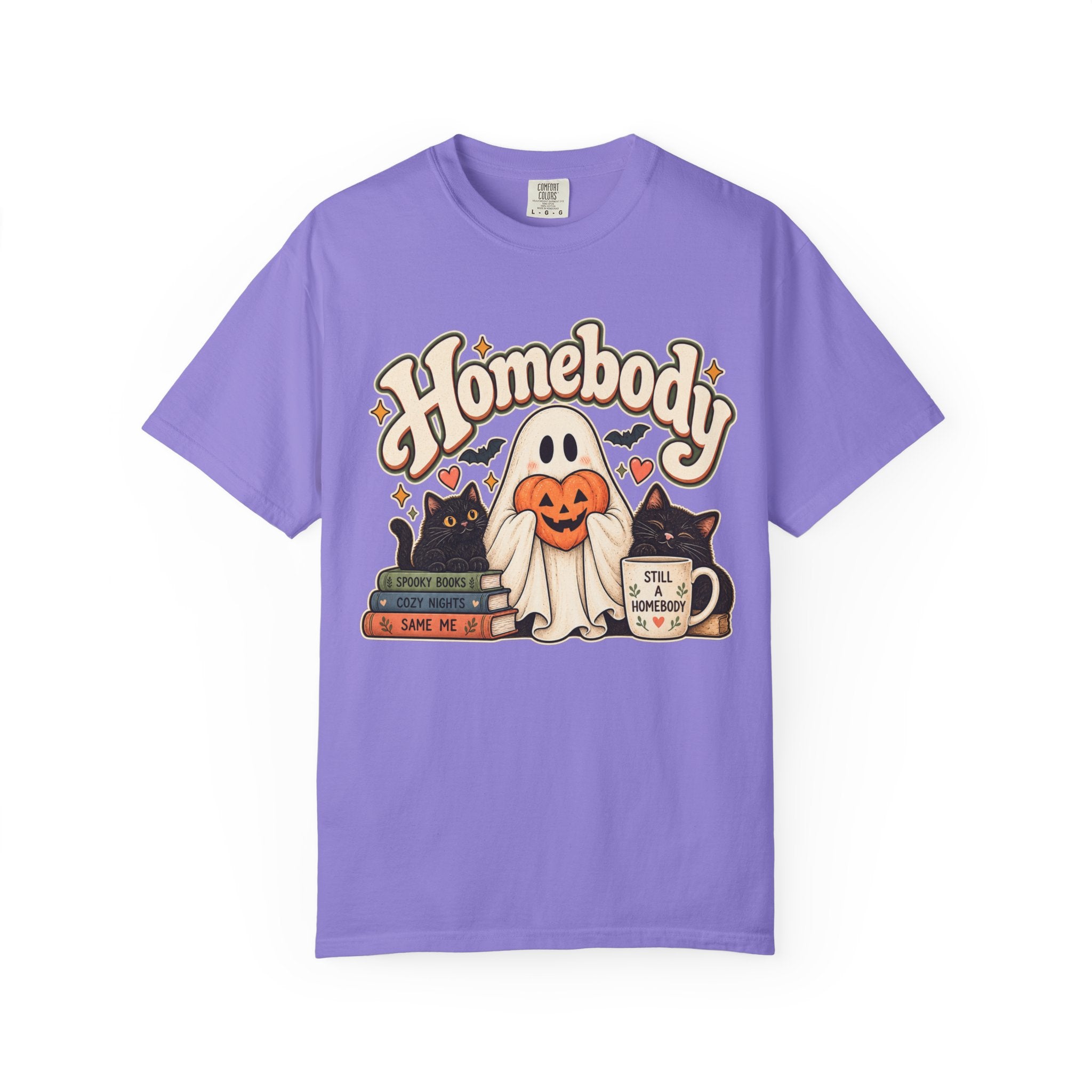 Homebody Halloween T-Shirt — Ghost, Cats & Pumpkin Comfort Colors® Tee