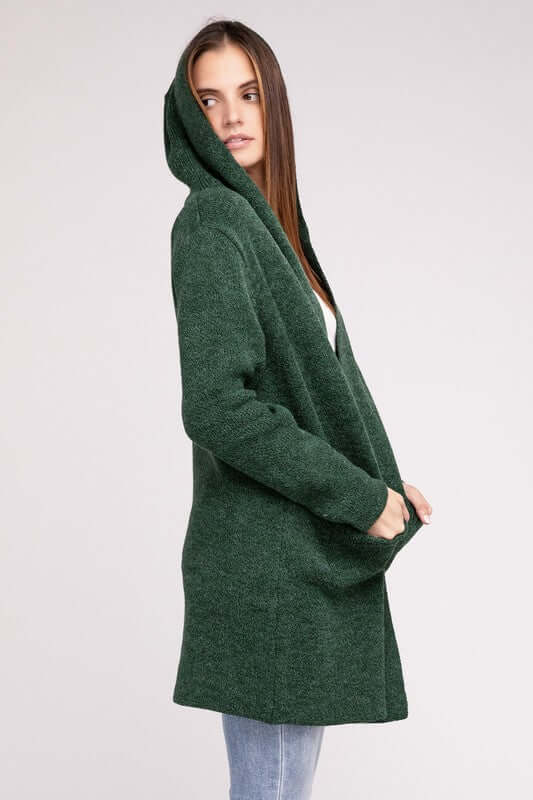 Hooded Open Front Sweater Cardigan, ZENANA, $ 50.95