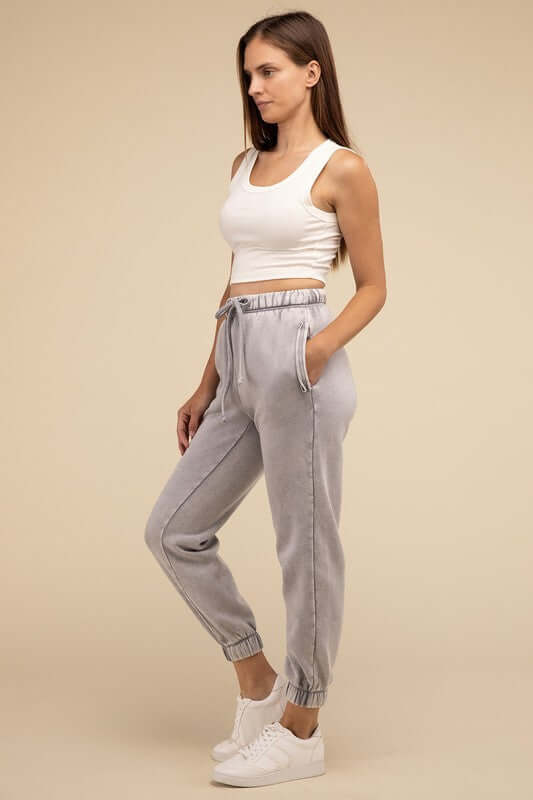 Women's Acid Wash Fleece Sweatpants Joggers with Pockets USA Boutique, ZENANA, $ 35.00