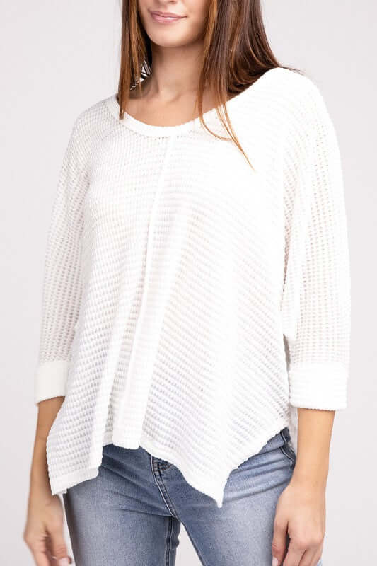 3/4 Sleeve V-Neck Hi-Low Hem Jacquard Sweater, ZENANA, $ 24.95