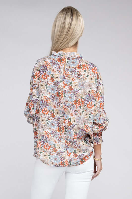 Floral Print Mock Neck Raglan Sleeve Blouse, Nuvi Apparel, $ 41.95