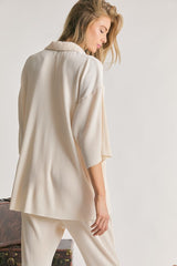 Shop Beige Button Down 3/4 Sleeve Top Shirt For Women | Boutique Clothing, Shirts, USA Boutique