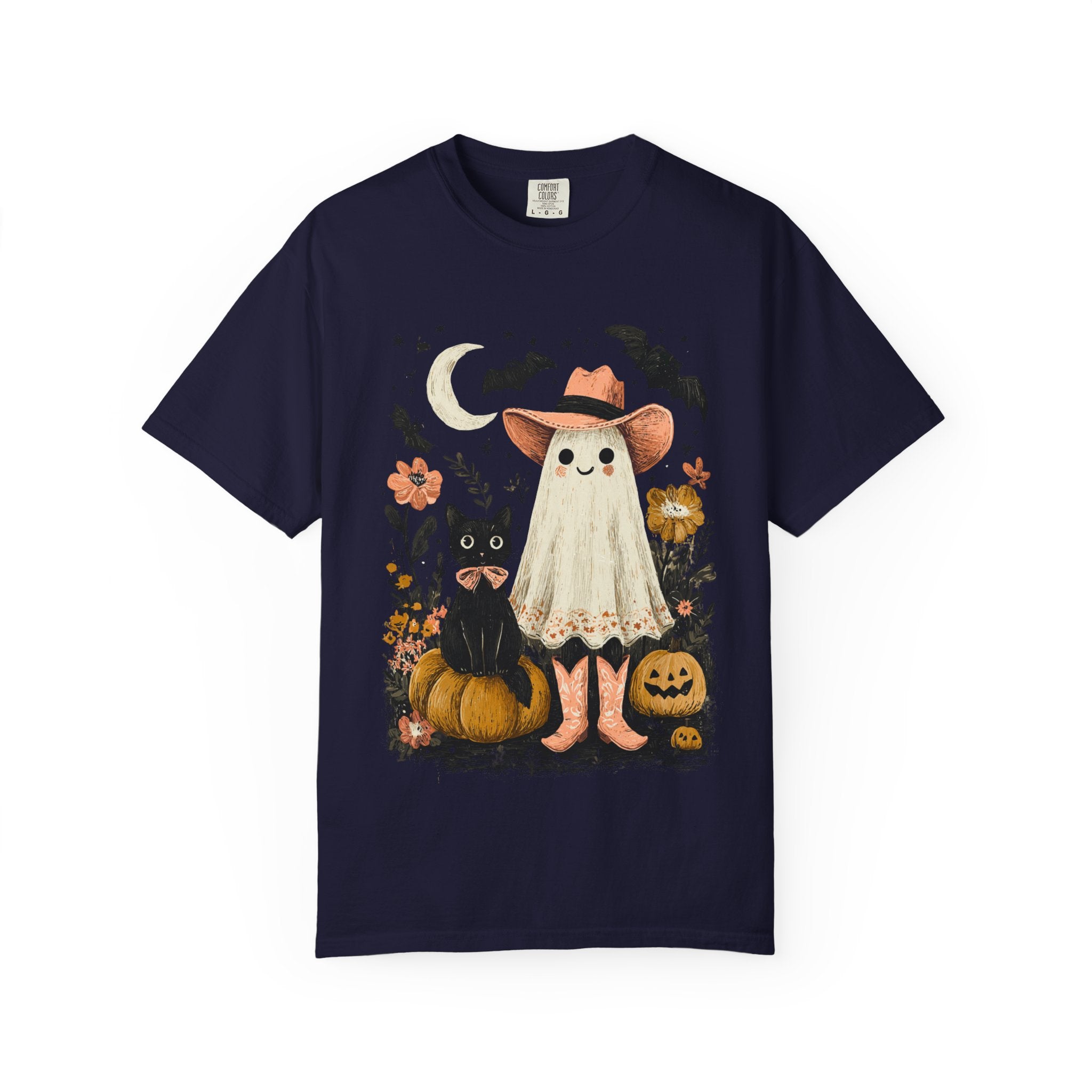 Halloween Ghost Costume T-Shirt — Cute Pumpkin, Black Cat & Bat Graphic Tee - t-shirt product image 10
