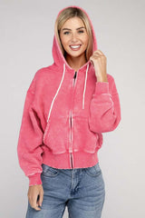 Acid Wash Fleece Cropped Zip-Up Hoodie, ZENANA, $ 49.95