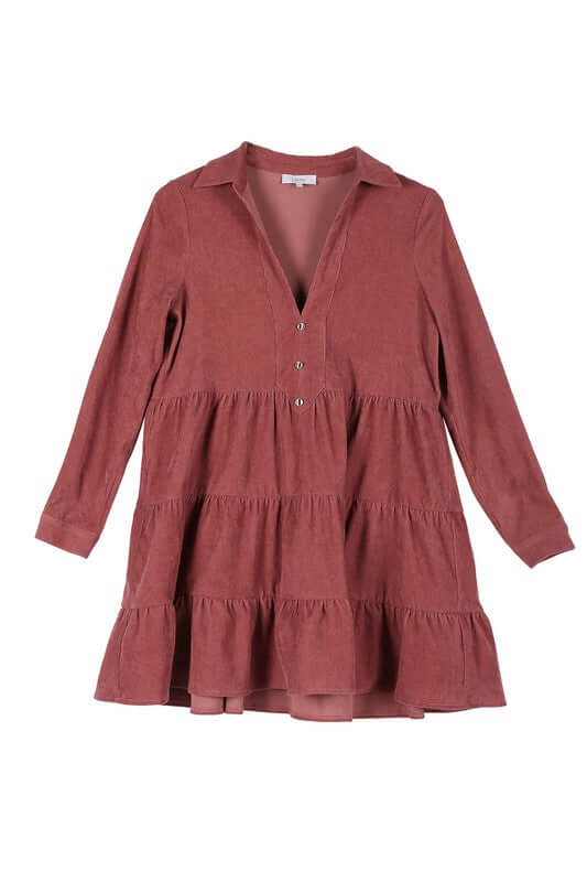 Women's Corduroy Long Sleeve Tiered Mini Dress | USA Boutique, Lilou, $ 46.95