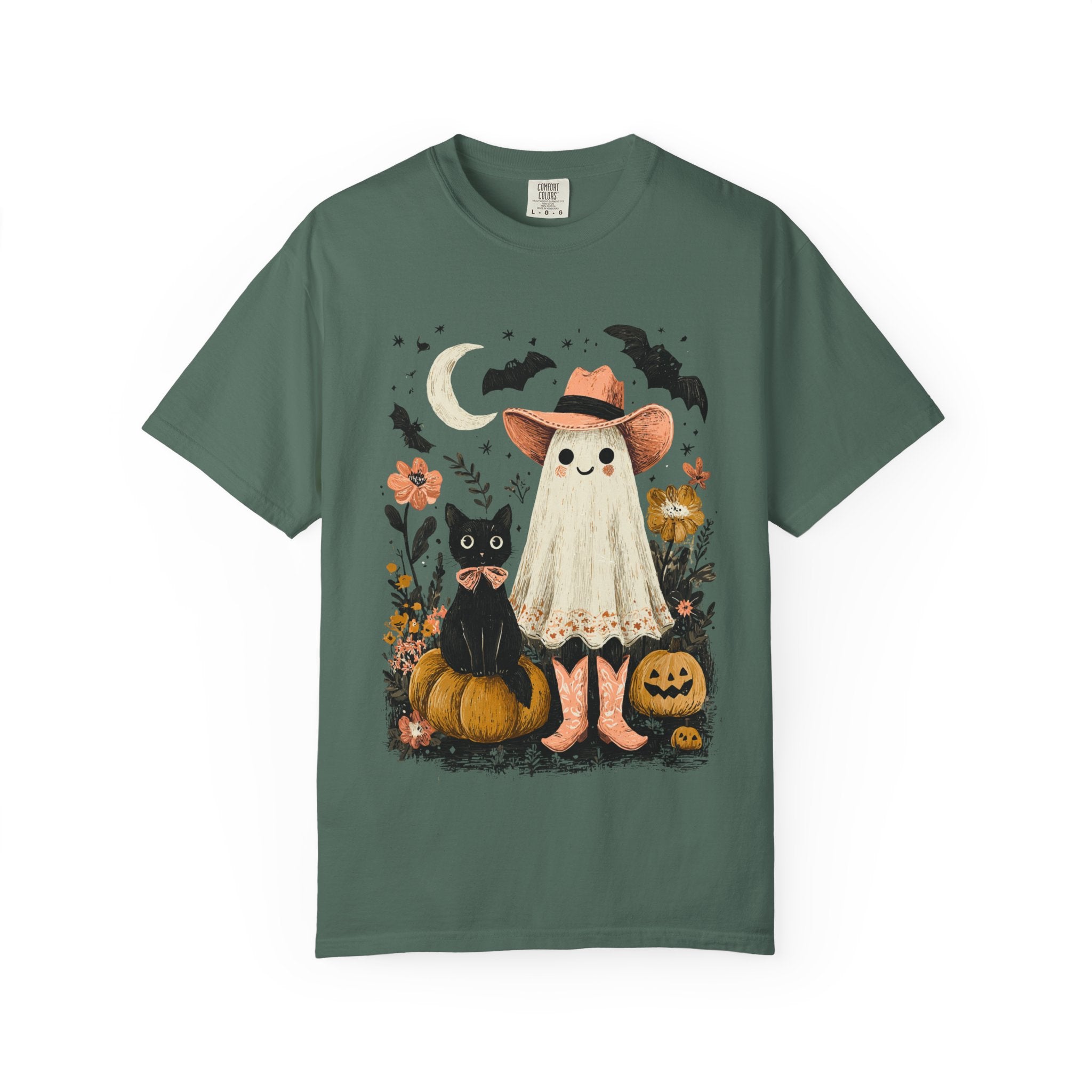 Halloween Ghost Costume T-Shirt — Cute Pumpkin, Black Cat & Bat Graphic Tee - t-shirt product image 6