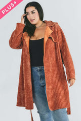 Plus Size Mid Length Waist Tie Coat